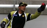 Pakistan's captain Moin Khan takes a catch during